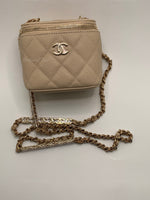 CHANEL Caviar Beige Mini Square Vanity Case CC Chain Bag Gold Hardware