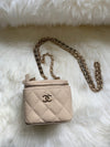 CHANEL Caviar Beige Mini Square Vanity Case CC Chain Bag Gold Hardware