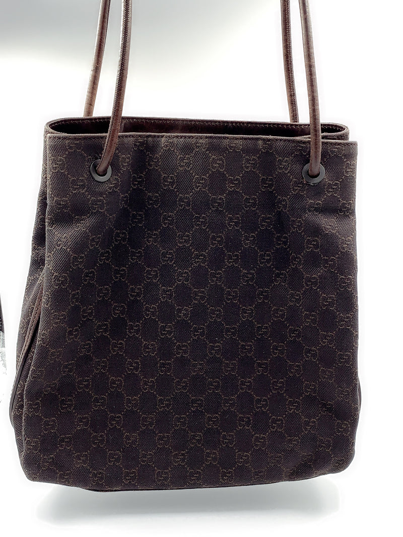 Sold-GUCCI GG Black/Brown Shoulder Tote Bag