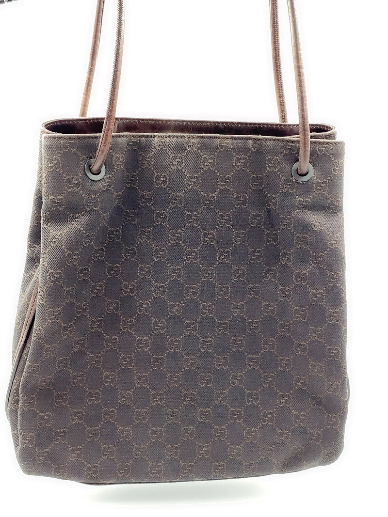 Sold-GUCCI GG Black/Brown Shoulder Tote Bag