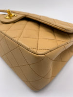 Sold-CHANEL Classic Lambskin Double Chain Double Flap Medium Shoulder Bag- beige/gold