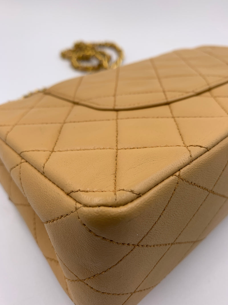 Sold-CHANEL Classic Lambskin Double Chain Double Flap Medium Shoulder Bag- beige/gold