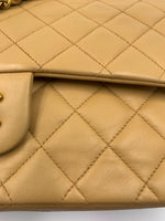 Sold-CHANEL Classic Lambskin Double Chain Double Flap Medium Shoulder Bag- beige/gold