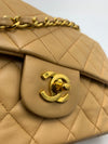 Sold-CHANEL Classic Lambskin Double Chain Double Flap Medium Shoulder Bag- beige/gold