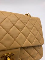 Sold-CHANEL Classic Lambskin Double Chain Double Flap Medium Shoulder Bag- beige/gold