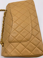 Sold-CHANEL Classic Lambskin Double Chain Double Flap Medium Shoulder Bag- beige/gold