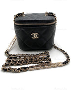 CHANEL Caviar Black Mini Square Vanity Case CC Chain Bag Gold Hardware