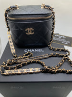 CHANEL Caviar Black Mini Square Vanity Case CC Chain Bag Gold Hardware