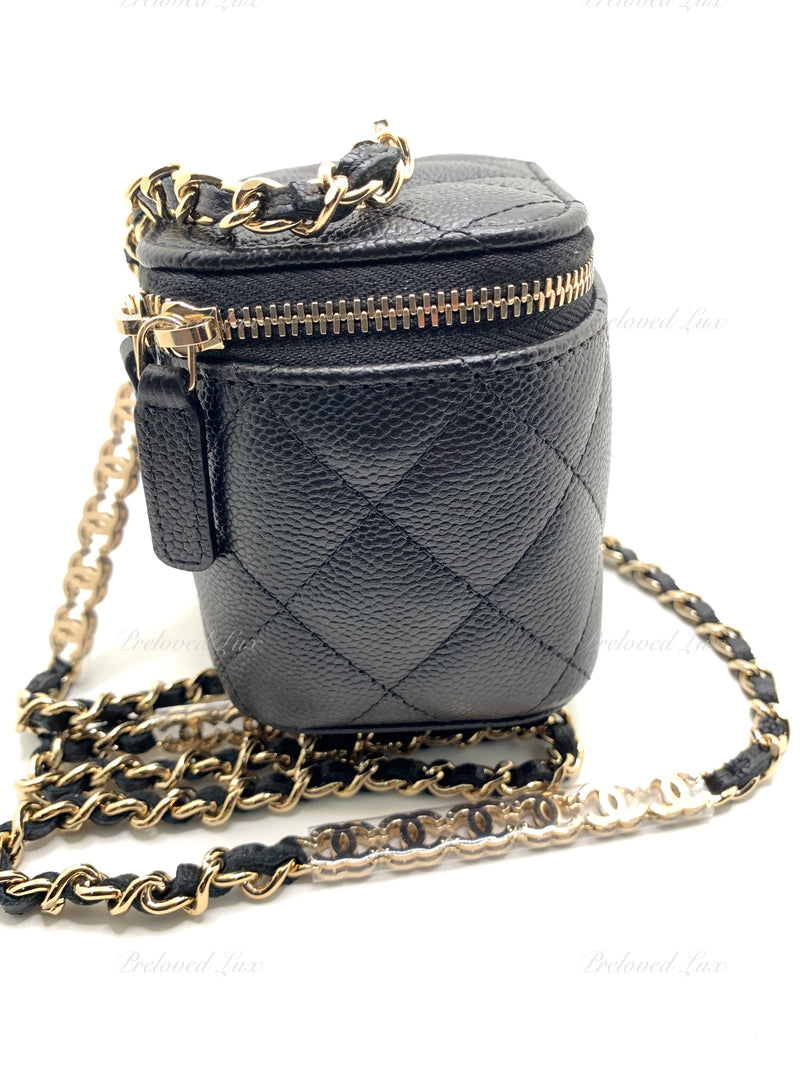 CHANEL Caviar Black Mini Square Vanity Case CC Chain Bag Gold Hardware