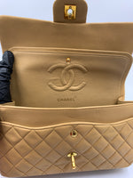 Sold-CHANEL Classic Lambskin Double Chain Double Flap Medium Shoulder Bag- beige/gold