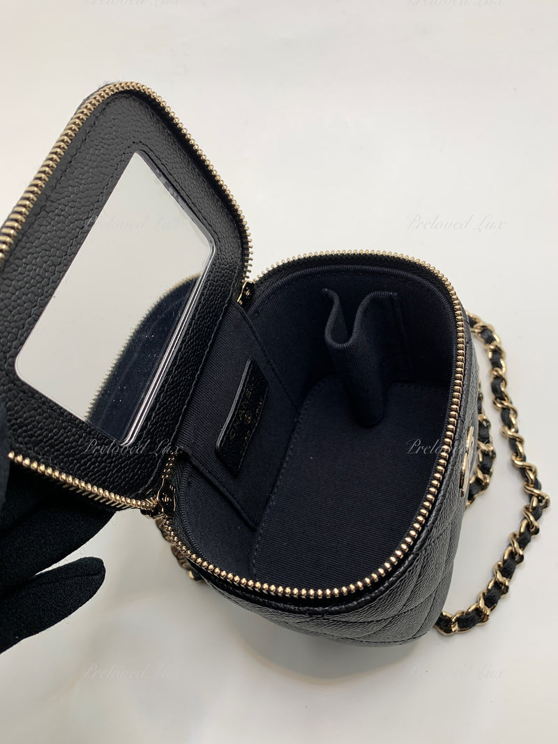 CHANEL Caviar Black Mini Square Vanity Case CC Chain Bag Gold Hardware