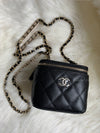 CHANEL Caviar Black Mini Square Vanity Case CC Chain Bag Gold Hardware