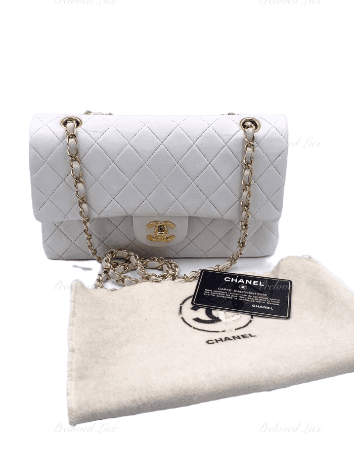 Sold-CHANEL Classic Medium Lambskin Double Chain Double Flap Bag white/gold hardware Vintage