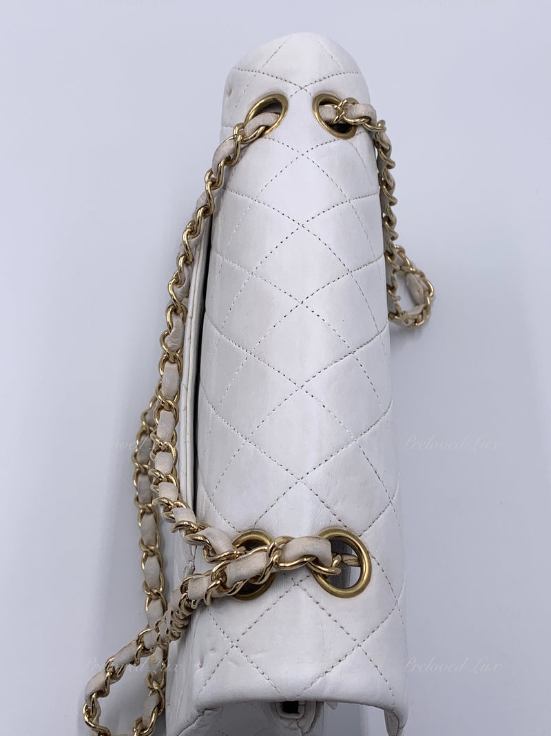 Sold-CHANEL Classic Medium Lambskin Double Chain Double Flap Bag white/gold hardware Vintage