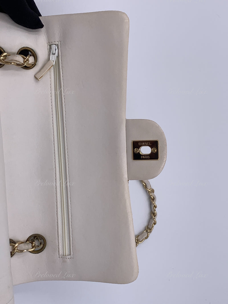 Sold-CHANEL Classic Medium Lambskin Double Chain Double Flap Bag white/gold hardware Vintage