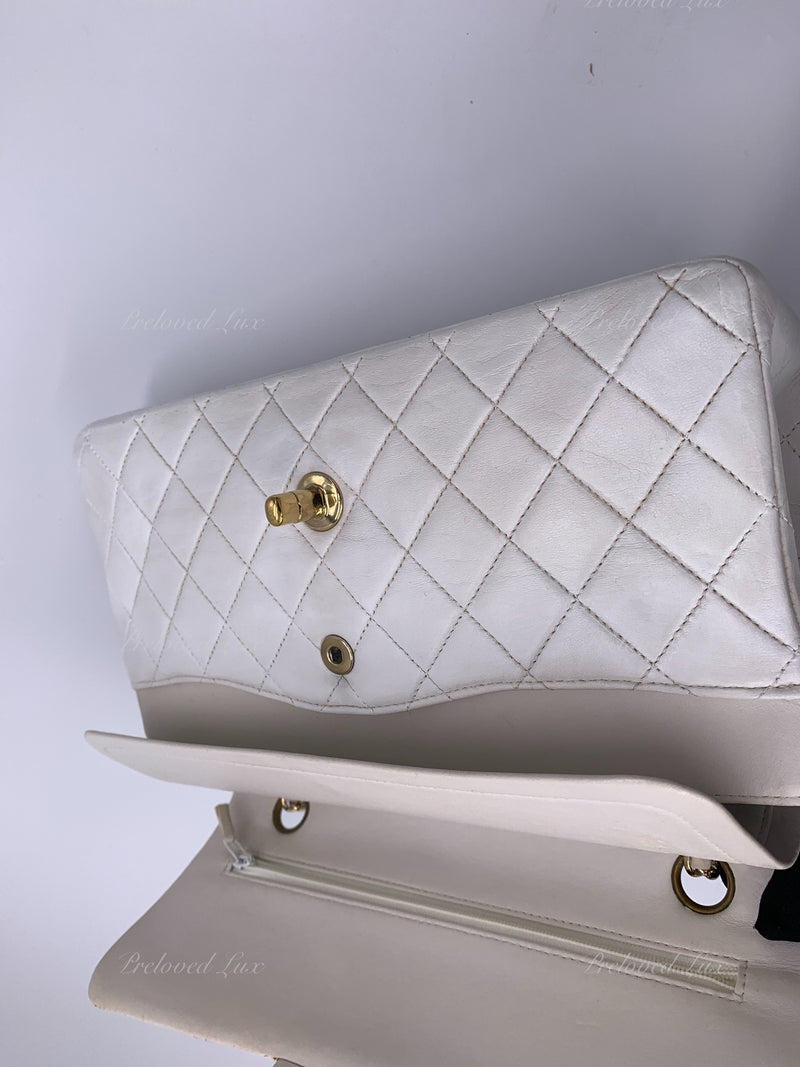 Sold-CHANEL Classic Medium Lambskin Double Chain Double Flap Bag white/gold hardware Vintage