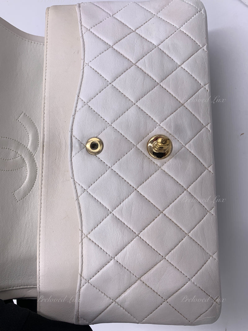 Sold-CHANEL Classic Medium Lambskin Double Chain Double Flap Bag white/gold hardware Vintage