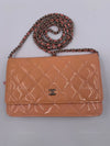 CHANEL Patent Leather Wallet-on-the-chain WOC Crossbody Flap Bag - Peach / pink