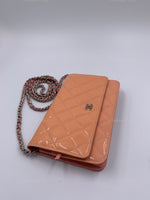 CHANEL Patent Leather Wallet-on-the-chain WOC Crossbody Flap Bag - Peach / pink