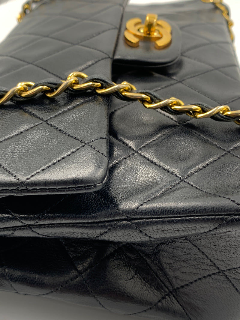 Sold-CHANEL Lambskin Small Classic Double Flap Bag Black/gold