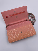 CHANEL Patent Leather Wallet-on-the-chain WOC Crossbody Flap Bag - Peach / pink