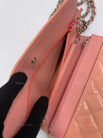 CHANEL Patent Leather Wallet-on-the-chain WOC Crossbody Flap Bag - Peach / pink