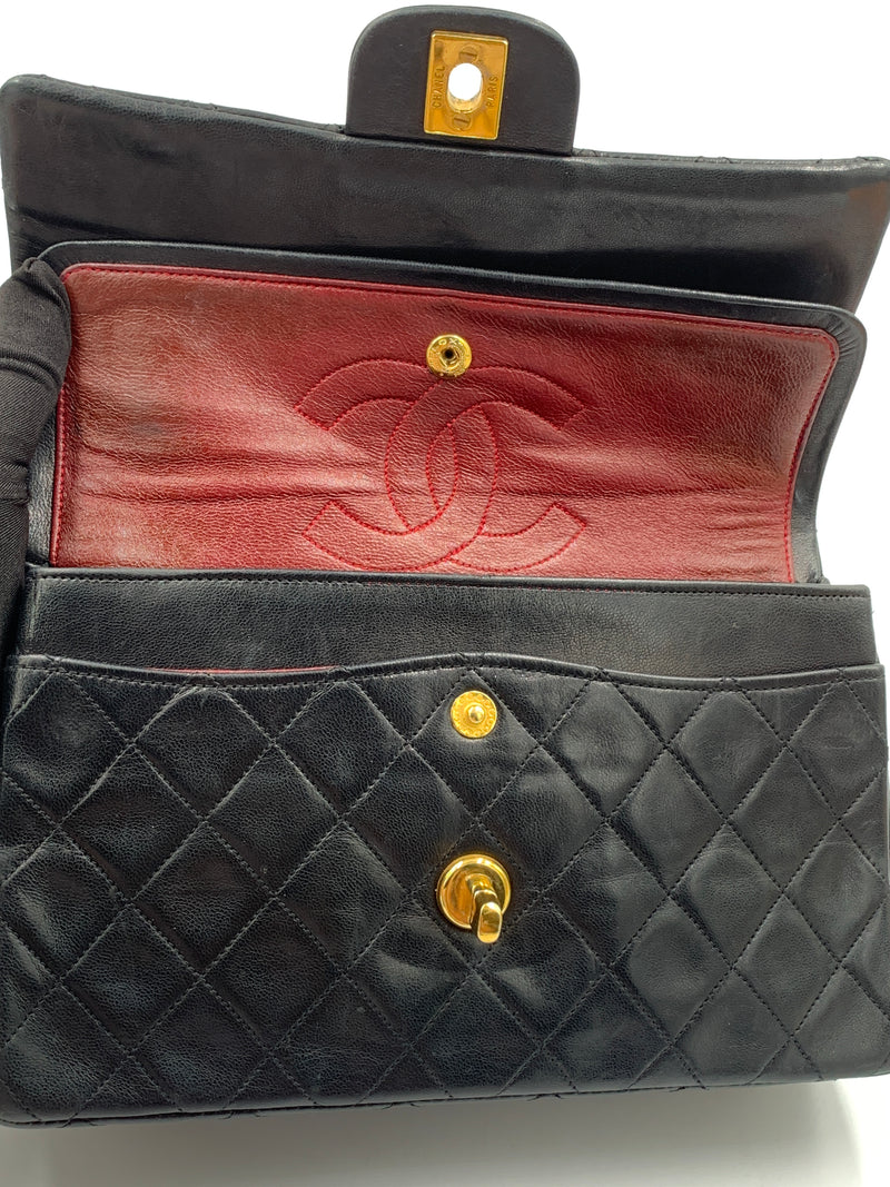 Sold-CHANEL Lambskin Small Classic Double Flap Bag Black/gold