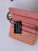 CHANEL Patent Leather Wallet-on-the-chain WOC Crossbody Flap Bag - Peach / pink