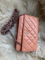 CHANEL Patent Leather Wallet-on-the-chain WOC Crossbody Flap Bag - Peach / pink