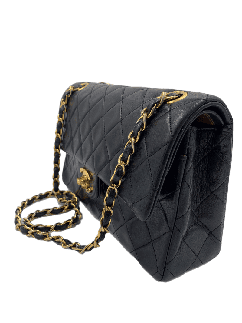 Sold-CHANEL Lambskin Small Classic Double Flap Bag Black/gold