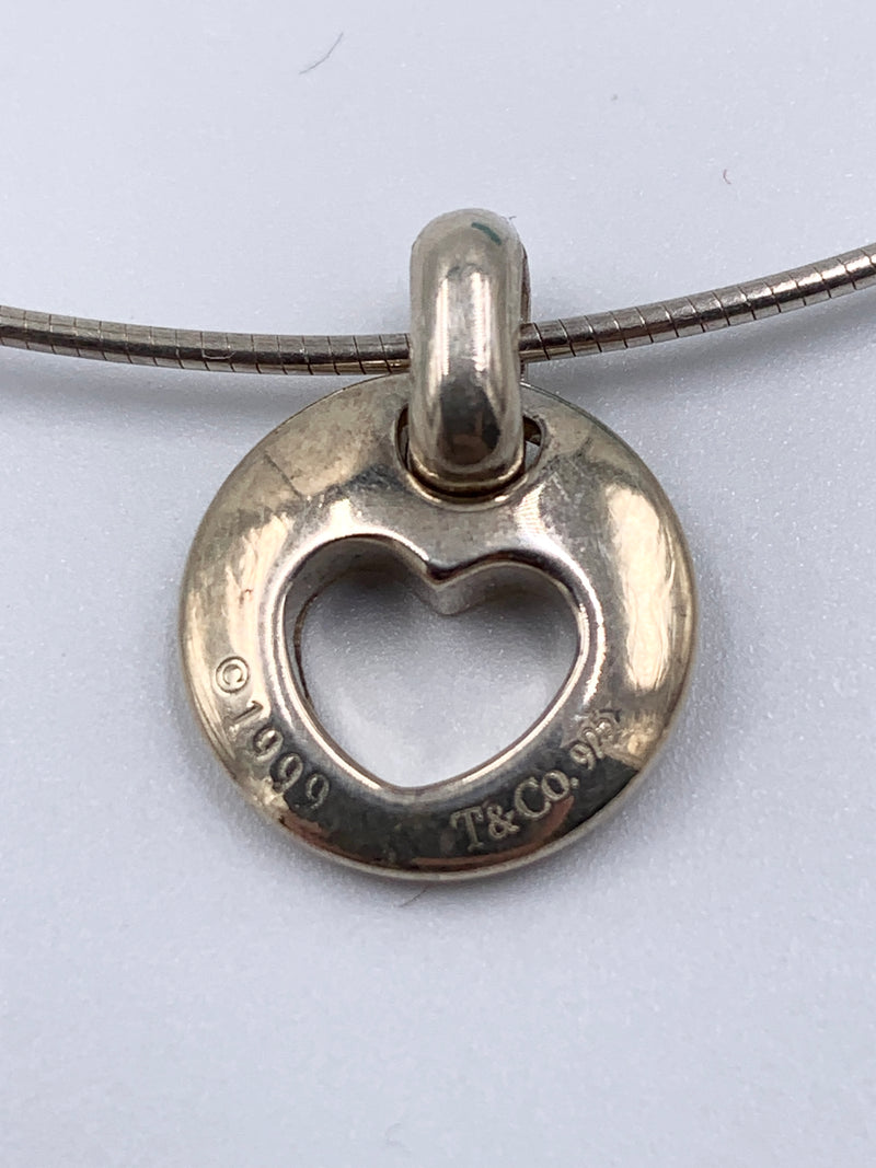 Sold-Tiffany 
Co 925 Silver Open Heart Pendant Wire Necklace