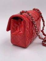 Sold-CHANEL Classic Mini Rectangular Red Shoulder Bag- Silver Hardware Patent Leather