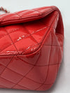 Sold-CHANEL Classic Mini Rectangular Red Shoulder Bag- Silver Hardware Patent Leather