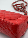 Sold-CHANEL Classic Mini Rectangular Red Shoulder Bag- Silver Hardware Patent Leather