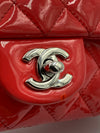 Sold-CHANEL Classic Mini Rectangular Red Shoulder Bag- Silver Hardware Patent Leather