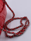 Sold-CHANEL Classic Mini Rectangular Red Shoulder Bag- Silver Hardware Patent Leather