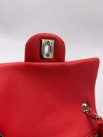 Sold-CHANEL Classic Mini Rectangular Red Shoulder Bag- Silver Hardware Patent Leather