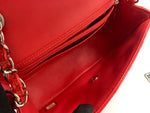 Sold-CHANEL Classic Mini Rectangular Red Shoulder Bag- Silver Hardware Patent Leather