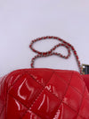 Sold-CHANEL Classic Mini Rectangular Red Shoulder Bag- Silver Hardware Patent Leather