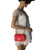 Sold-CHANEL Classic Mini Rectangular Red Shoulder Bag- Silver Hardware Patent Leather