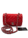 Sold-CHANEL Classic Mini Rectangular Red Shoulder Bag- Silver Hardware Patent Leather