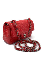 Sold-CHANEL Classic Mini Rectangular Red Shoulder Bag- Silver Hardware Patent Leather