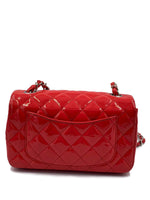 Sold-CHANEL Classic Mini Rectangular Red Shoulder Bag- Silver Hardware Patent Leather