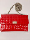 Sold-CHANEL Patent Leather Chocolate Bar Flap Bag red/silver