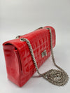 Sold-CHANEL Patent Leather Chocolate Bar Flap Bag red/silver