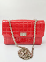 Sold-CHANEL Patent Leather Chocolate Bar Flap Bag red/silver