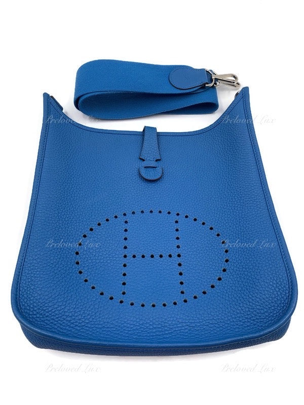 HERMES Blue Clemence Evelyne I PM Crossbody Bag