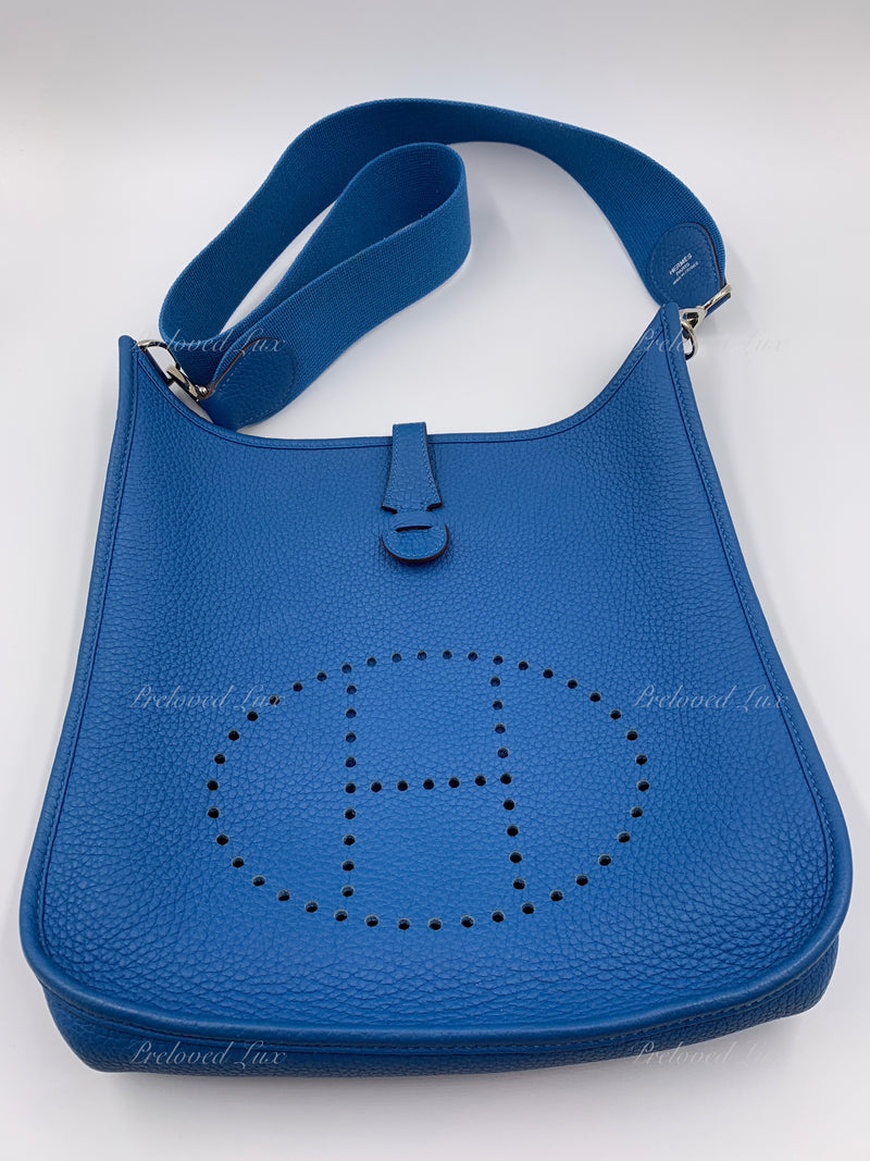 HERMES Blue Clemence Evelyne I PM Crossbody Bag