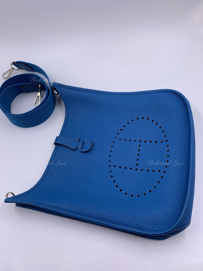 HERMES Blue Clemence Evelyne I PM Crossbody Bag