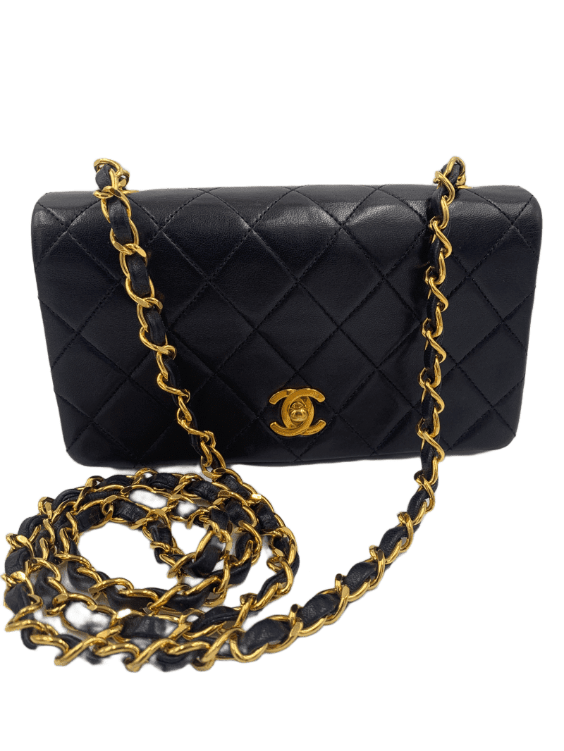 CHANEL Vintage Lambskin Small Full Flap Bag black gold hardware